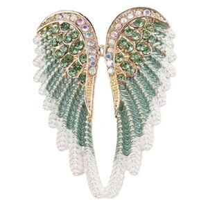 Vintage Gold & Green Angel Wing Brooch
